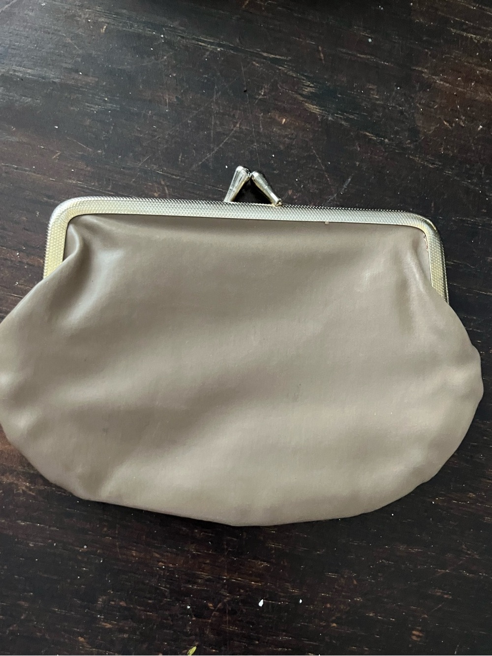 Classic Taupe Leather Frame Clutch kiss lock